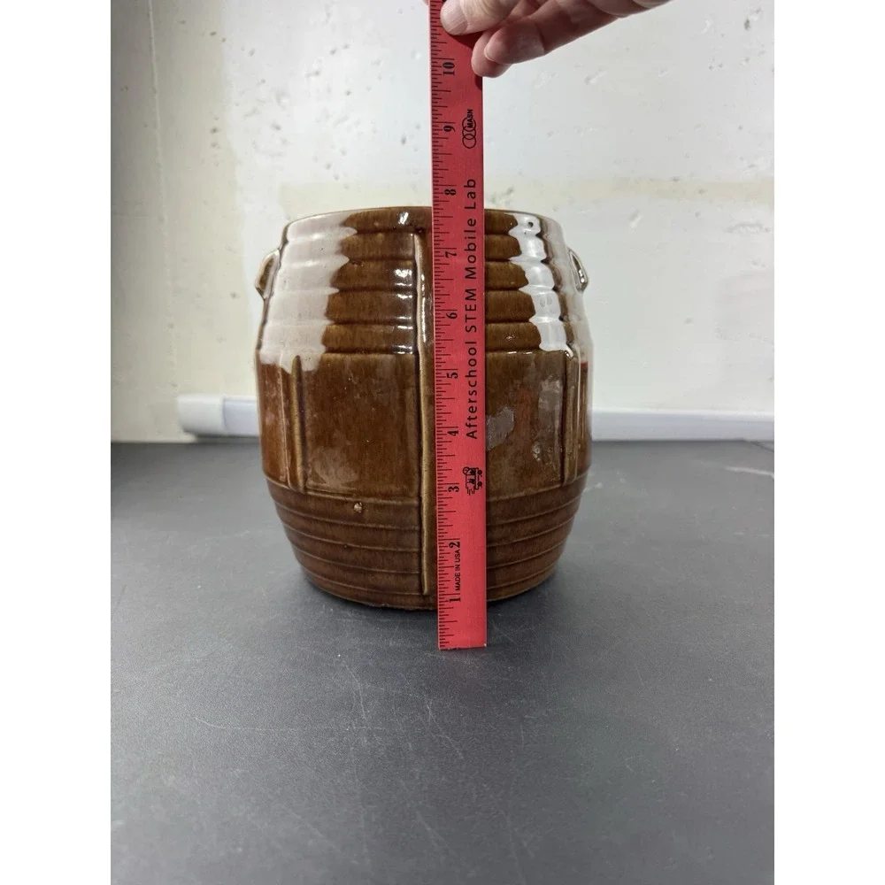 Vintage Ceramic Brown Barrel Cookie Jar Kitchen‎ Craft Storage no lid
